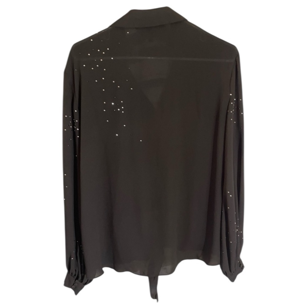 White House Black Market Black Rhinestone Sheer Blouse XS - Picture 4 of 10